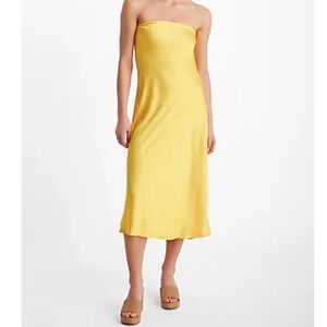 Satin Strapless Midi Slip Dress, Bright Yellow XL